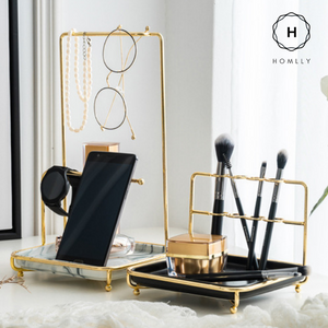 Homlly Marbi Gold Rim Jewellery Beauty Stand - Homlly