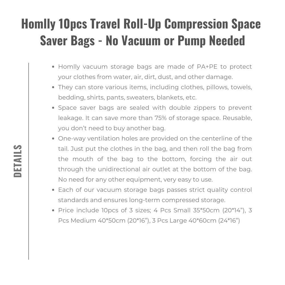 Pillow Compression Travel Bag  Vacuum Sealed, No Pump or Vacuum Neede