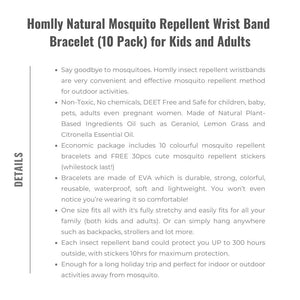 Homlly Natural Mosquito Repellent Wrist Band Bracelet (10 Pack) for Kids and Adults