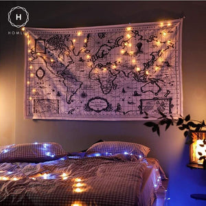 Homlly World Map Wall Tapestry (FREE 6m LED Lights)