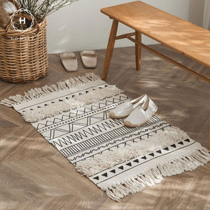 Homlly Boho Moroccan Tufted Cotton Woven Bath Room Throw Rug Runner with Tassels (60x90cm)