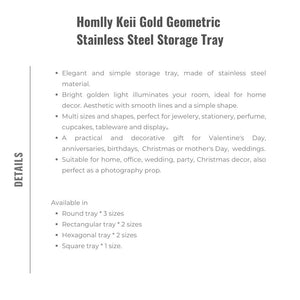 Homlly Keii Gold Geometric Stainless Steel Storage Tray