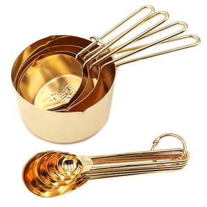 Homlly Gold Measuring Cups and Spoons (Set of 8pcs)