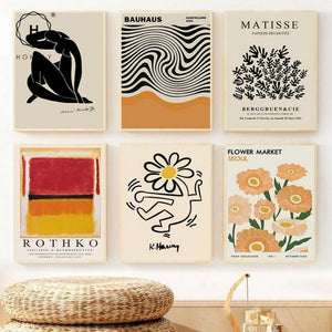 Homlly Matisse Wall Art Prints Minimalist Flower Market Posters Vintage Gallery Canvas Frame (5 Sizes & Gold Frame)