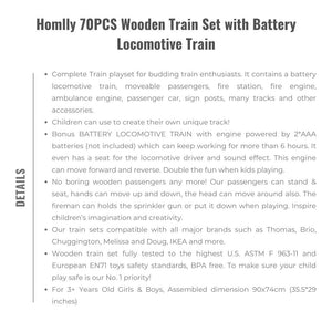 Homlly 70PCS Wooden Train Set with Battery Locomotive Train