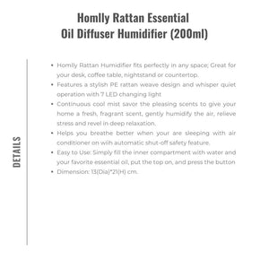 Homlly Rattan Essential Oil Diffuser Humidifier (200ml)