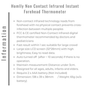 Homlly Non Contact Infrared Instant Forehead Thermometer