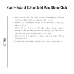 Homlly Natural Rattan Solid Wood Dining Chair