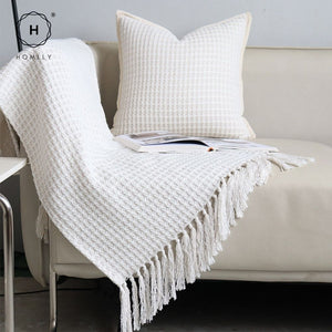 Homlly Houndstooth Decorative Pillow Cushion Covers with Bed Runner Throw