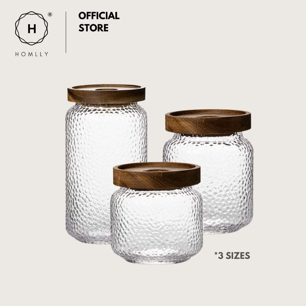 Homlly Stackable Airtight Glass Jar Storage Containers with Acacia