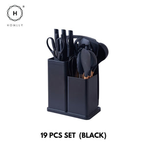 Homlly 19pcs Kitchen Cooking Utensils Set with Stainless Steel Knife Set with Block