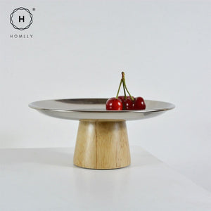 Homlly Round Organiser Centrepiece Display Cake Stand Tray With Wooden Stand