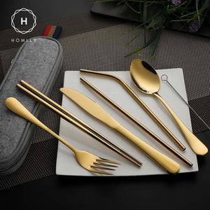 Homlly 8pcs Stainless Steel Cutlery Set with Pouch