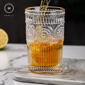 Homlly Gold Rim Clear Crystal Baroque Wine Glass