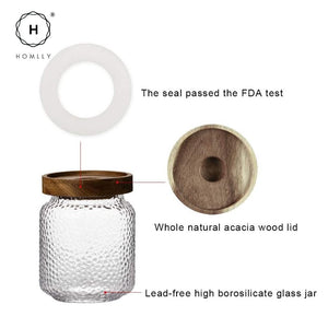 Homlly Stackable Airtight Glass Jar Storage Containers with Acacia Lids