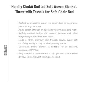 Homlly Chekii Knitted Soft Woven Blanket Throw with Tassels for Sofa Chair Bed