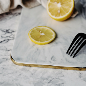 Homlly Gold Rim Marble Print Ceramic Serving Food Jewellery Display Plate Tray