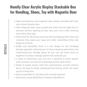 Homlly Clear Acrylic Display Stackable Box for Handbag, Shoes, Toy with Magnetic Door