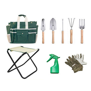 Homlly 9 Piece Gardening Hand Tools Set with Garden Storage Tote Bag and Seat