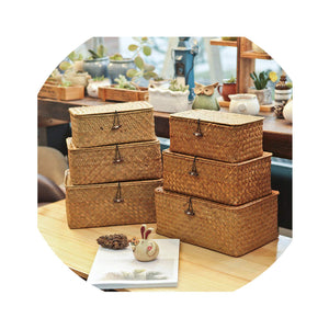 Homlly Handmade Woven Straw Storage boxes w lids (3 pcs sets) - Homlly