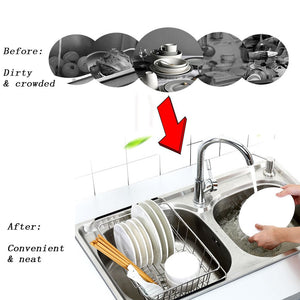 Homlly Expandable Stainless Steel Sink Dish Drainer - Homlly