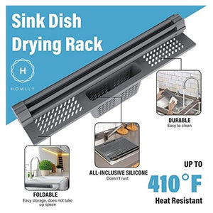 Homlly Over The Sink Roll Up Square Rods Dish Drainer Rack with Utensil Holder