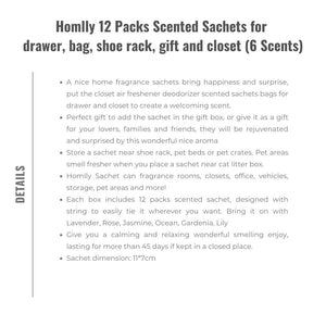Homlly 12 Packs Scented Sachets for Drawer, bag, shoe rack, gift and Closet (6 Scents)