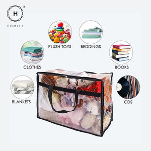 Homlly Clear Zippered Storage Organizer Moving Bags with Reinforced Handle (55L)