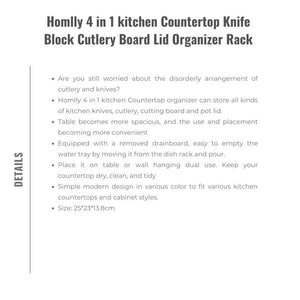 Homlly 4 in 1 kitchen Countertop Knife Block Cutlery Board Lid Organizer Rack