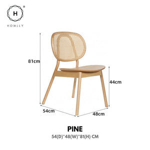 Homlly Ika Mid Century Wooden Rattan Cane Dining Chair