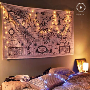 Homlly World Map Wall Tapestry (FREE 6m LED Lights)