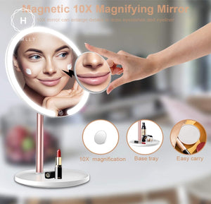 Homlly LED Makeup Mirror 10x Magnifier with 3 Color Light Modes