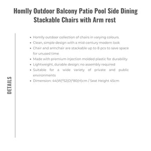 Homlly Outdoor Balcony Patio Pool Side Dining Stackable Chairs with Arm rest