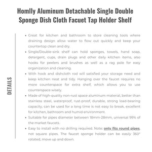Homlly Aluminum Detachable Single Double Sponge Dish Cloth Facuet Tap Holder Shelf with Towel Hooks