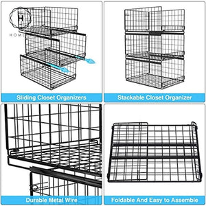 Homlly Sliding Stackable Collaspible Closet Organizers Drawer Storage Shelves Basket