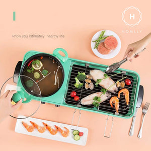 Homlly 2 in 1 Korean Electric Barbecue Pan Grill Hot Pot