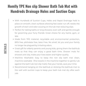 Homlly TPE Non slip Shower Bath Tub Mat with Hundreds Drainage Holes and Suction Cups