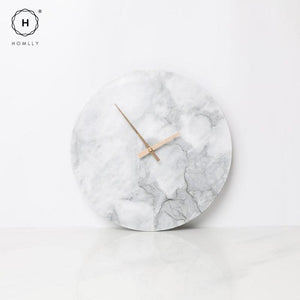 Homlly Contemporary Minimalist Natural Marble Wall Clock with Gold Hands (30cm)