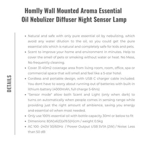 Homlly Wall Mounted Aroma Essential Oil Nebulizer Diffuser Night Sensor Lamp for Home, Hotel, Spa and Office