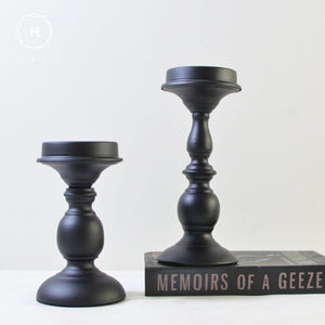 Homlly Matte Black Metal Pillar Candle Holders Stand