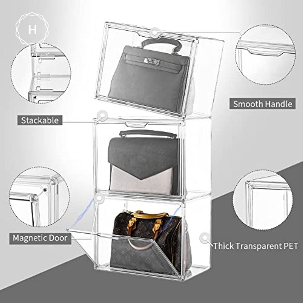 Acrylic Display Case Clear Plastic Purse and Handbag Storage Organizer for  Closet, Stackable Acrylic Storage Boxes with Magnetic Door for Collectibles