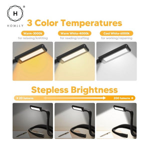 Homlly LED Neck Reading Light with 1800mah Rechargeable battery in 3 adjustable Colors & Brightness