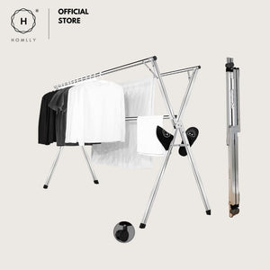 Homlly Foldable Extendable Clothes Laundry Drying Stainless Steel Rack with Wheels