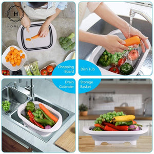 Homlly 4 in 1 Collapsible Colander Cutting Board with Dish Tub