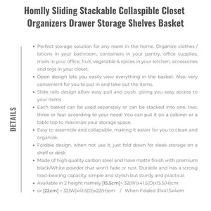 Homlly Sliding Stackable Collaspible Closet Organizers Drawer Storage Shelves Basket