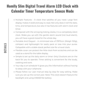 Homlly Slim Digital Travel Alarm LCD Clock with Calendar Timer Temperature Snooze Mode