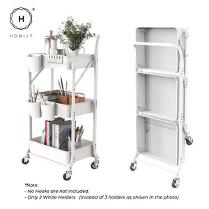 Homlly 3 Tier Foldable Metal Rolling Cart with Handle and Wheels