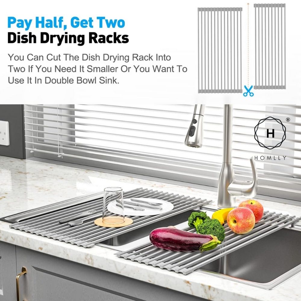 Sink Dish Drying Rack Kitchen Over the Sink Dish Drain Rack Utensil Holder  Double Sink Stainless