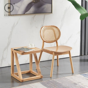 Homlly Ika Mid Century Wooden Rattan Cane Dining Chair