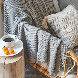 Homlly Poiio Throw Blanket with Tassel for Sofa Couch Bed